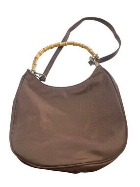 Vintage Avon Nylon Shoulder Bag Purse Bamboo Handle Brown